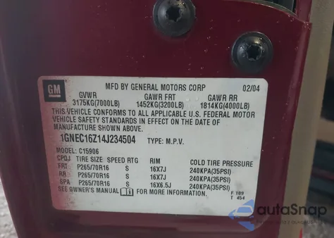 2004 Chevrolet Suburban 1500 Lt z USA, uszkodzony, nr VIN 1GNEC16Z14J234504